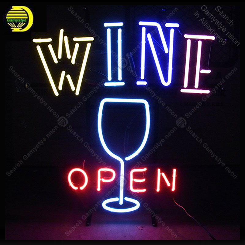 Wine Beer Store - Neonbord voor OPEN WIJN en wijnbeker